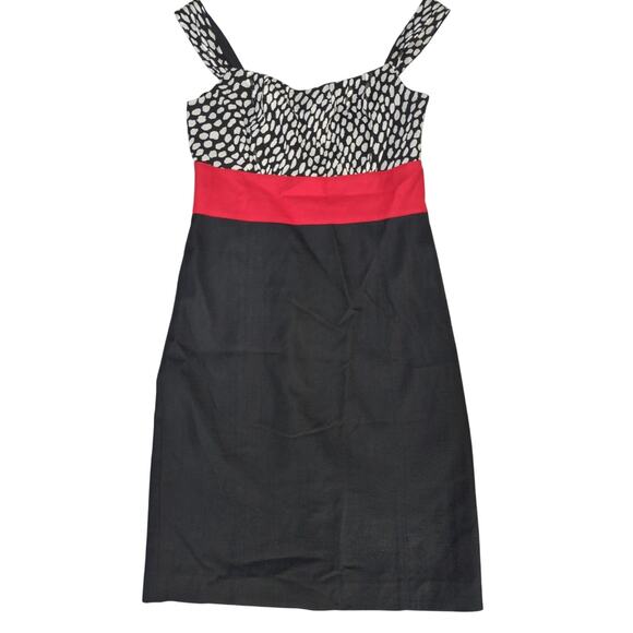 Ann Taylor Silk Cotton Colorblock Sheath Dress Black Red Polka Dot 0 - Picture 1 of 13